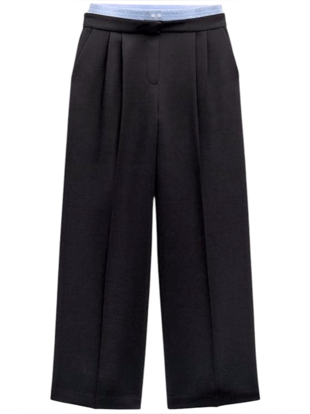 ZARA Double Waist Wide Leg Pants Black Blue Womens Size XS Trousers Pleated
